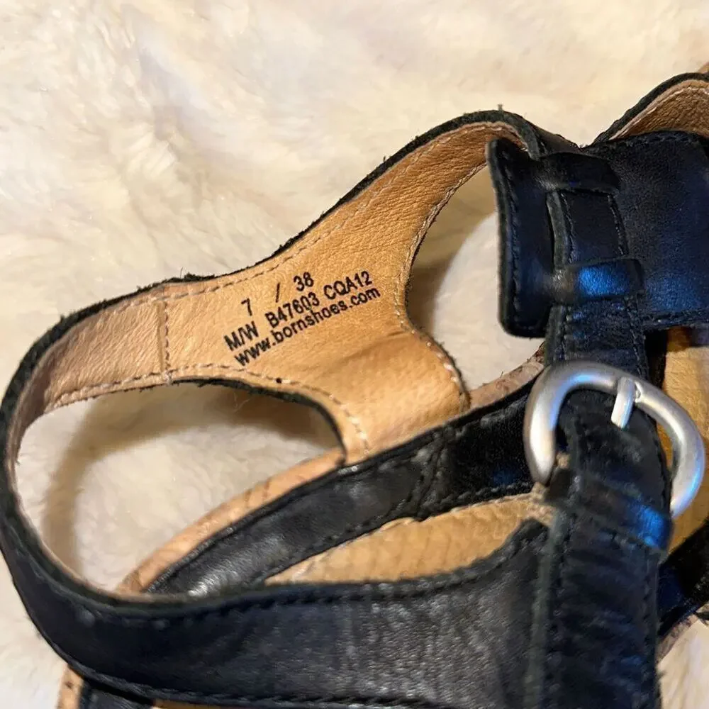 Born Black Patent Leather Cork Wedge Sandals | Sz 7